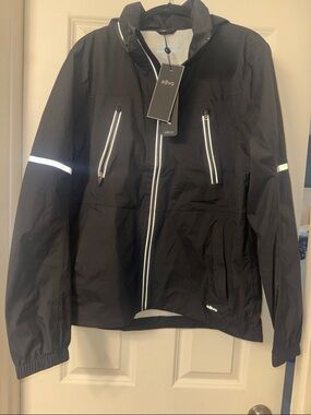 Revo Black Windbreaker Waterproof Jacket with Reflective Trim NWT!